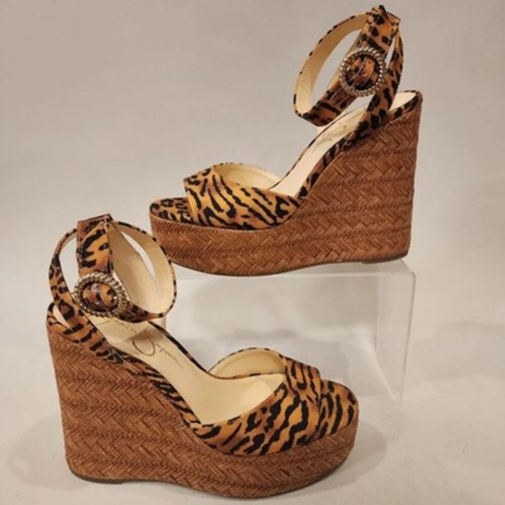 Jessica Simpson Kamindi Tiger Leopard Print Platform Wedges  Size 7 M
